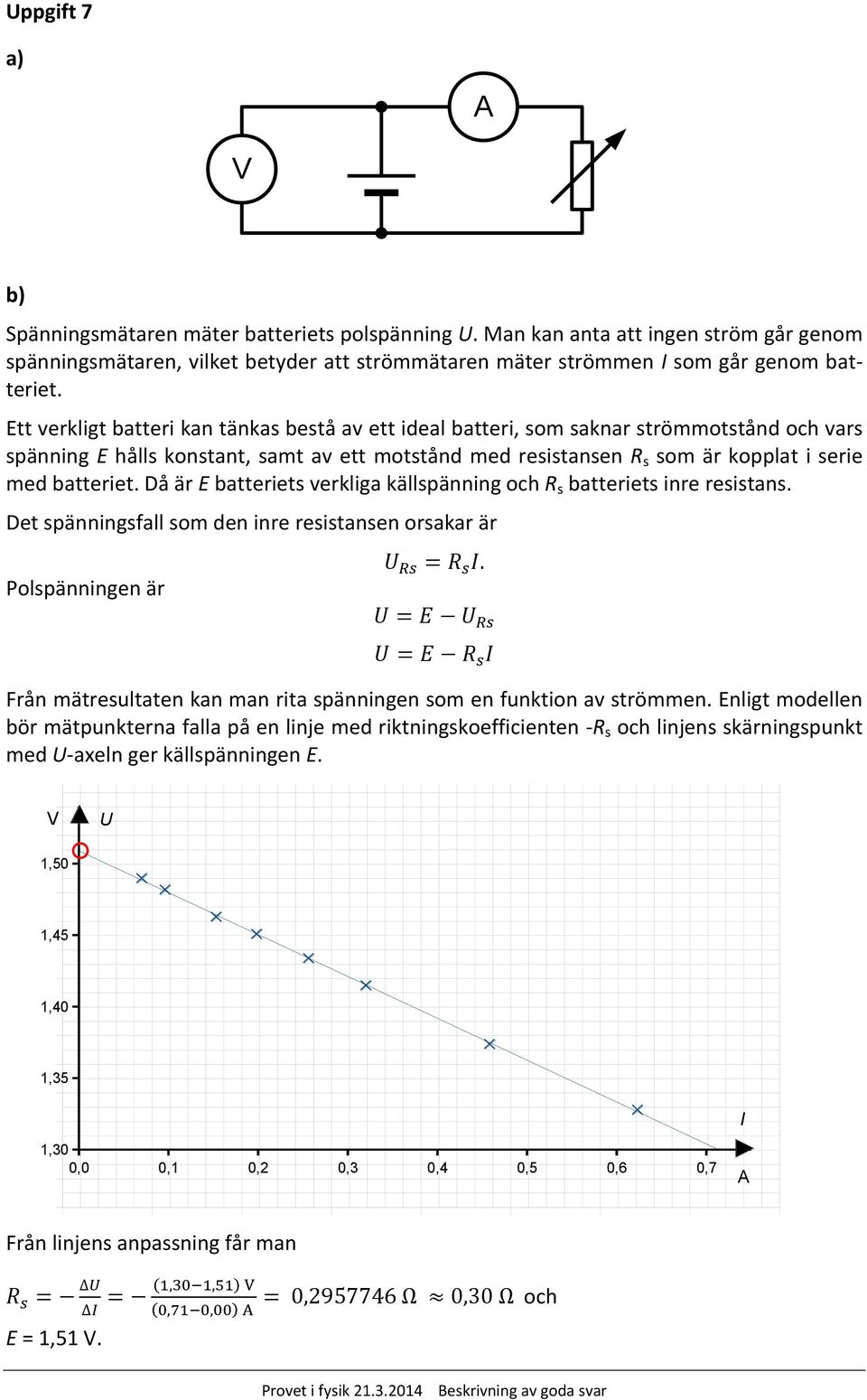 Då är E batteriets verkliga källspänning och Rs batteriets inre resistans.
