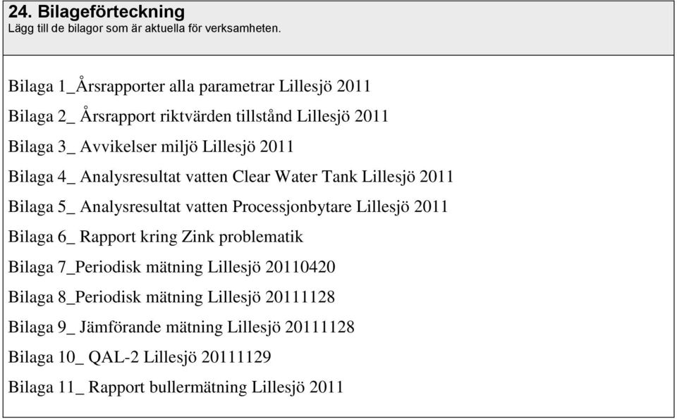 Bilaga 4_ Analysresultat vatten Clear Water Tank Lillesjö 2011 Bilaga 5_ Analysresultat vatten Processjonbytare Lillesjö 2011 Bilaga 6_ Rapport kring