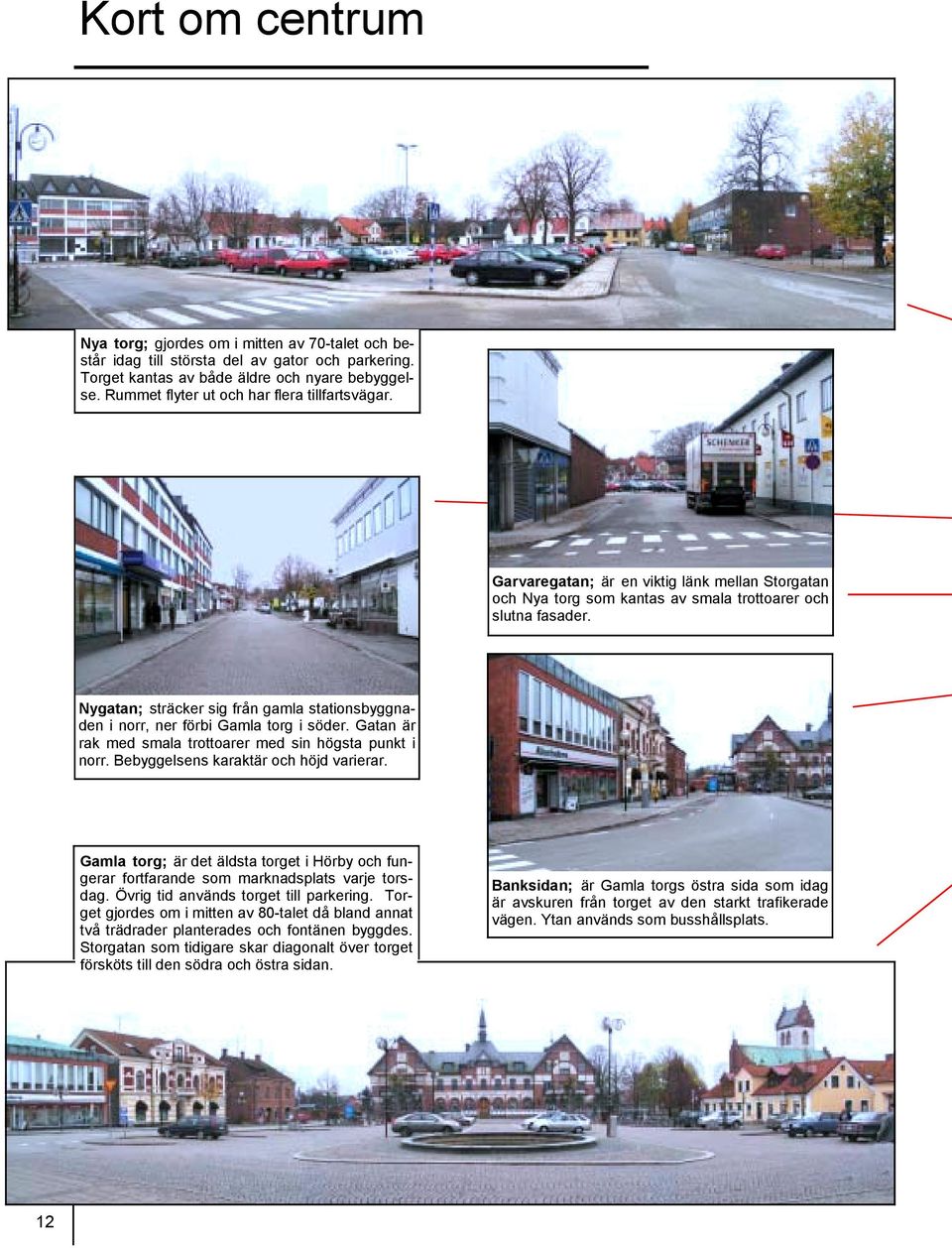 Nygatan; sträcker sig från gamla stationsbyggnaden i norr, ner förbi Gamla torg i söder. Gatan är rak med smala trottoarer med sin högsta punkt i norr. Bebyggelsens karaktär och höjd varierar.