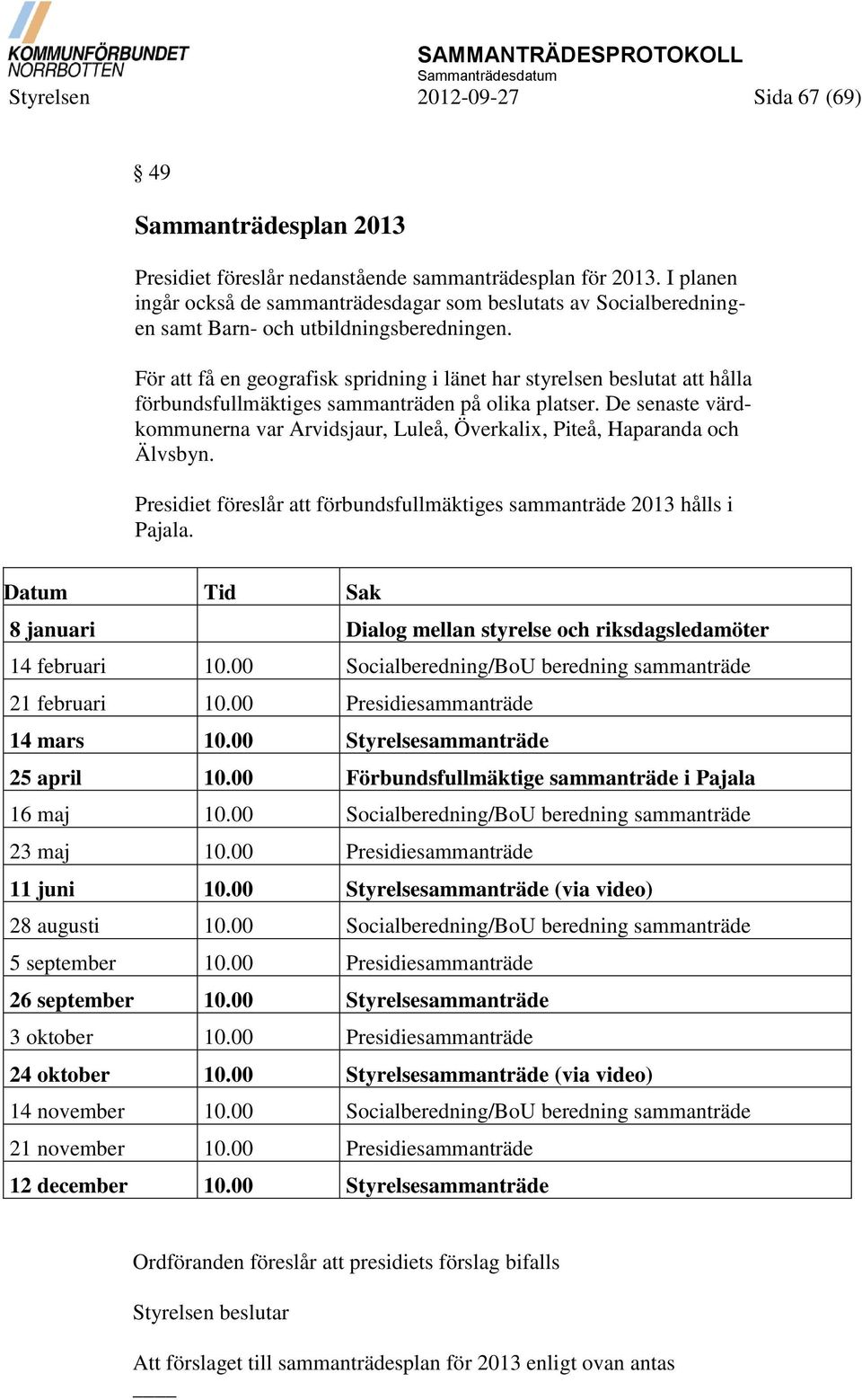 För att få en geografisk spridning i länet har styrelsen beslutat att hålla förbundsfullmäktiges sammanträden på olika platser.