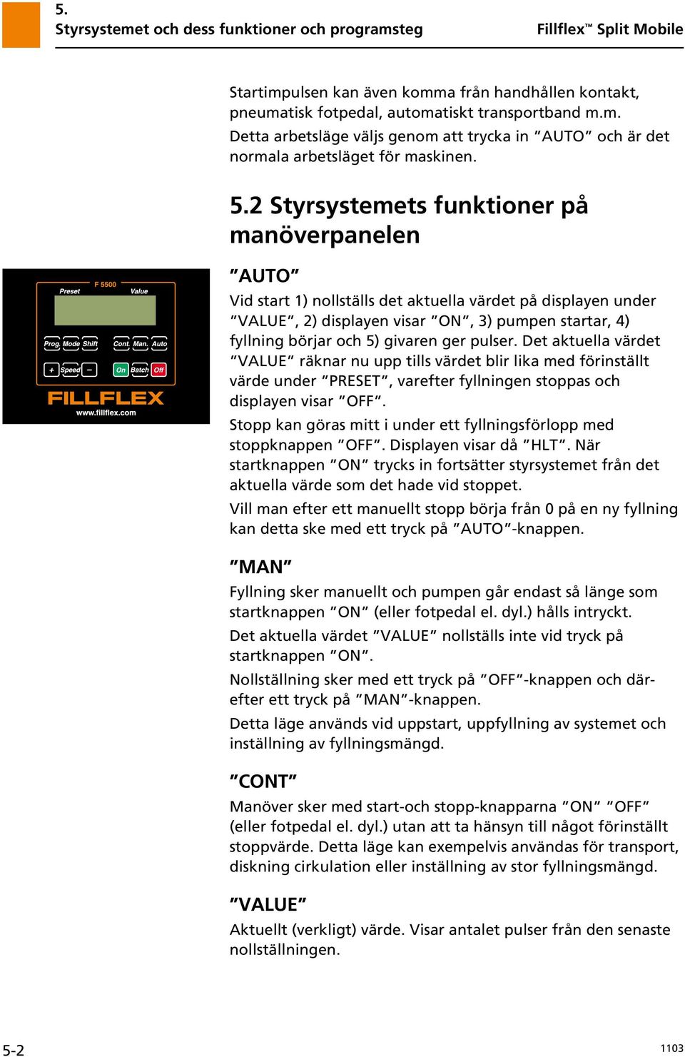 ger pulser. Det aktuella värdet VALUE räknar nu upp tills värdet blir lika med förinställt värde under PRESET, varefter fyllningen stoppas och displayen visar OFF.