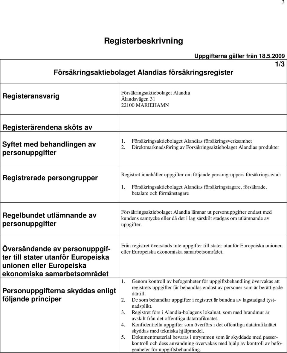 Försäkringsaktiebolaget Alandias försäkringsverksamhet 2.