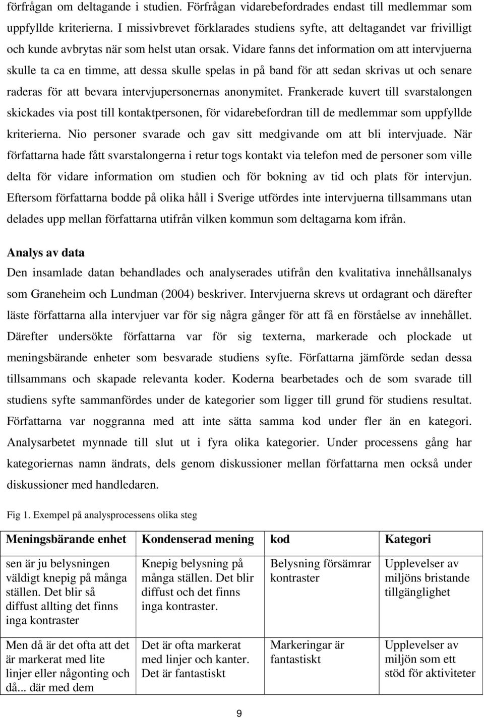 Vidare fanns det information om att intervjuerna skulle ta ca en timme, att dessa skulle spelas in på band för att sedan skrivas ut och senare raderas för att bevara intervjupersonernas anonymitet.