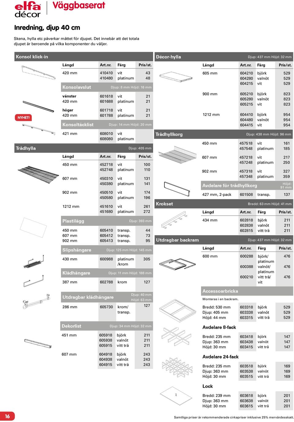 vänster 420 mm höger 420 mm Konsoltäcklist 601618 601688 601718 601788 21 21 21 21 Djup: 14 mm Höjd: 20 mm 900 mm 1212 mm 605210 605280 605215 604410 604480 604415 björk valnöt björk valnöt 823 823