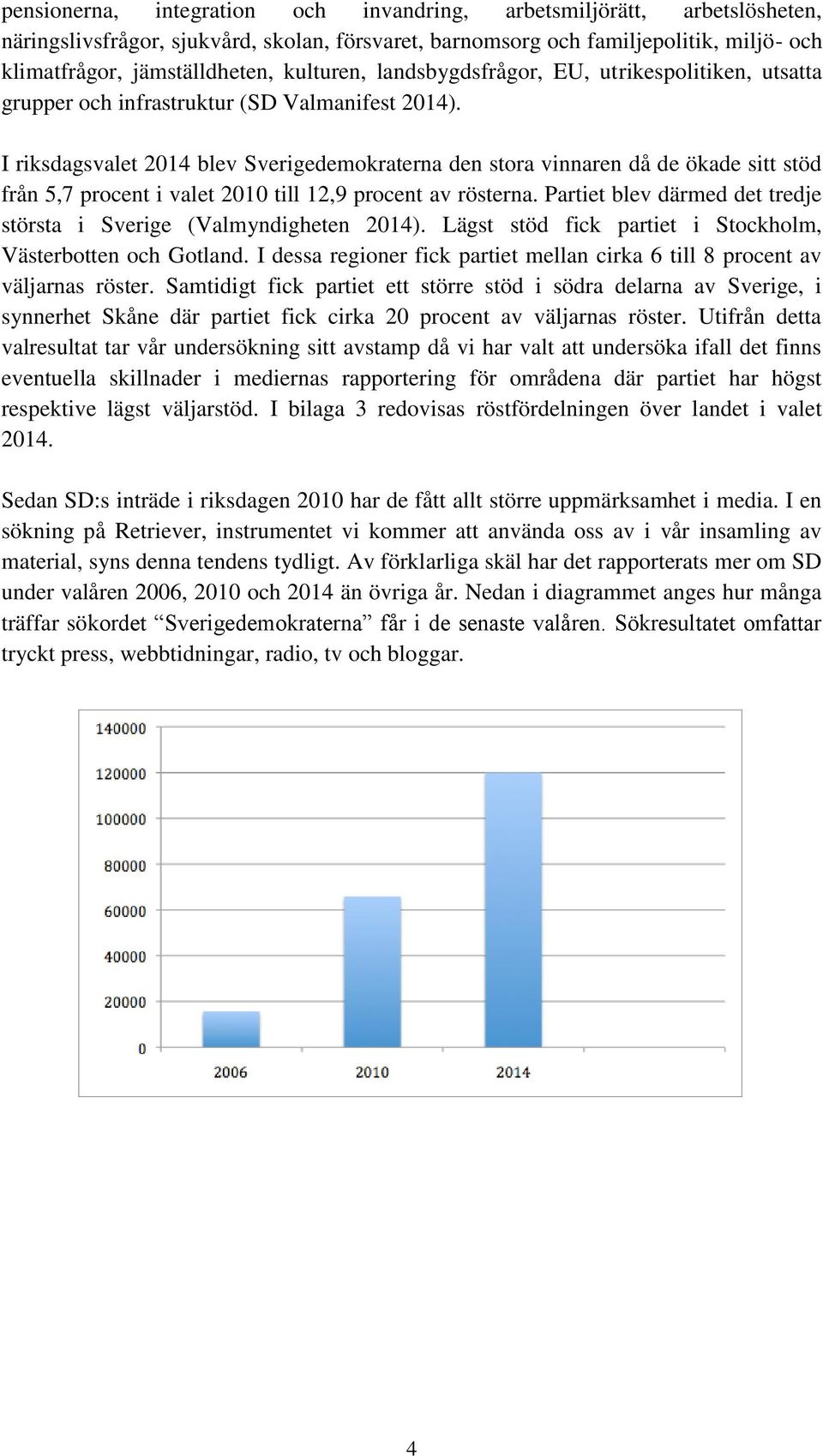 I riksdagsvalet 2014 blev Sverigedemokraterna den stora vinnaren då de ökade sitt stöd från 5,7 procent i valet 2010 till 12,9 procent av rösterna.