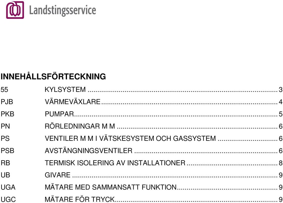 .. 6 PSB AVSTÄNGNINGSVENTILER... 6 RB TERMISK ISOLERING AV INSTALLATIONER.