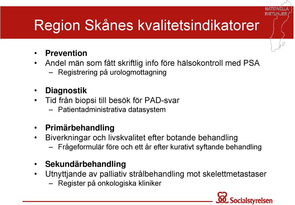 Primärbehandling Biverkningar och livskvalitet efter botande behandling Frågeformulär före och ett år efter kurativt