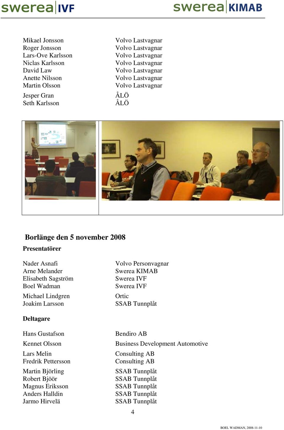 Lindgren Joakim Larsson Swerea KIMAB Ortic Deltagare Hans Gustafson Kennet Olsson Lars Melin Fredrik Pettersson Martin