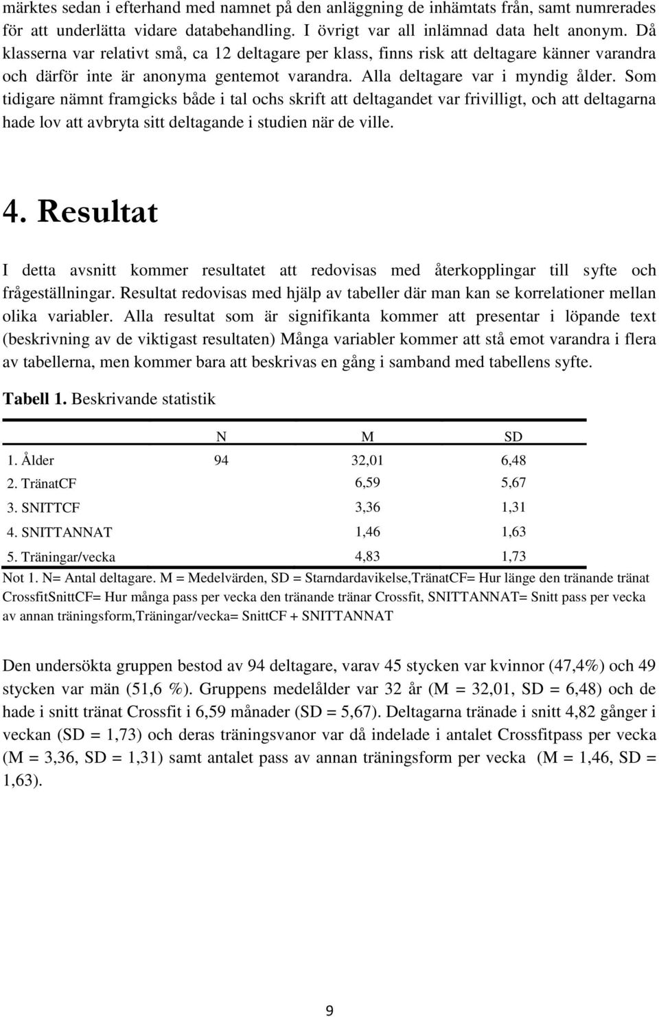 Som tidigare nämnt framgicks både i tal ochs skrift att deltagandet var frivilligt, och att deltagarna hade lov att avbryta sitt deltagande i studien när de ville. 4.