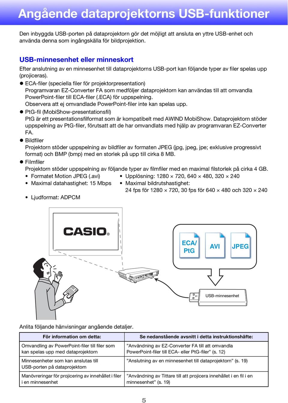 ECA-filer (speciella filer för projektorpresentation) Programvaran EZ-Converter FA som medföljer dataprojektorn kan användas till att omvandla PowerPoint-filer till ECA-filer (.ECA) för uppspelning.