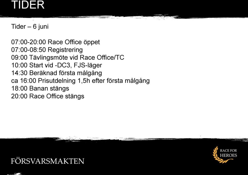 -DC3, FJS-läger 14:30 Beräknad första målgång ca 16:00