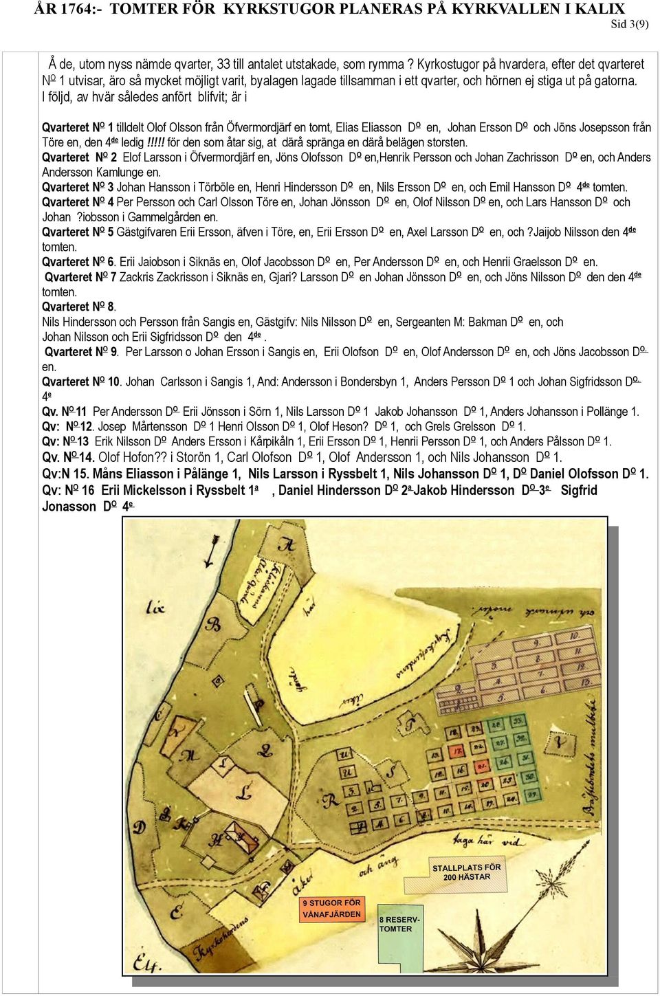 I följd, av hvär således anfört blifvit; är i Qvarteret NO 1 tilldelt Olof Olsson från Öfvermordjärf en tomt, Elias Eliasson D O en, Johan Ersson DO och Jöns Josepsson från Töre en, den 4de ledig!