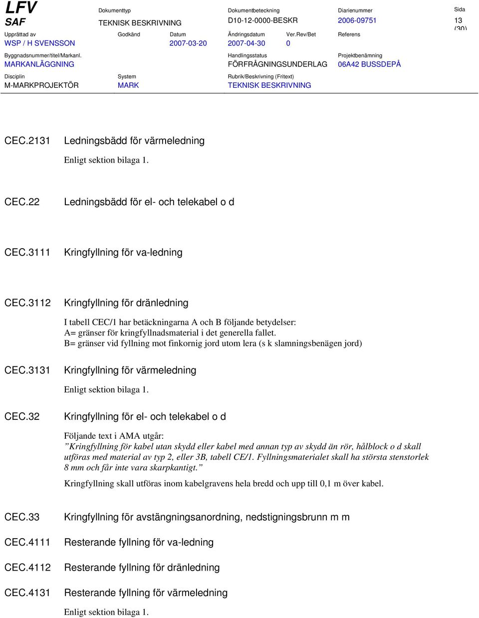 B= gränser vid fyllning mot finkornig jord utom lera (s k slamningsbenägen jord) CEC.