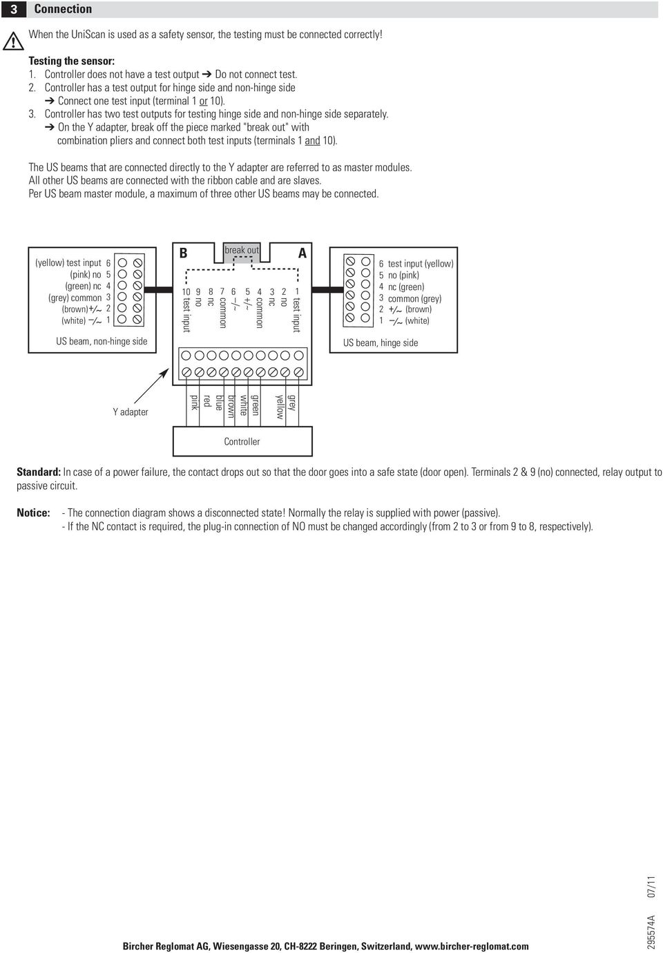 On the, break off the piece marked "break out" with combination pliers and connect both test inputs (terminals and 0).