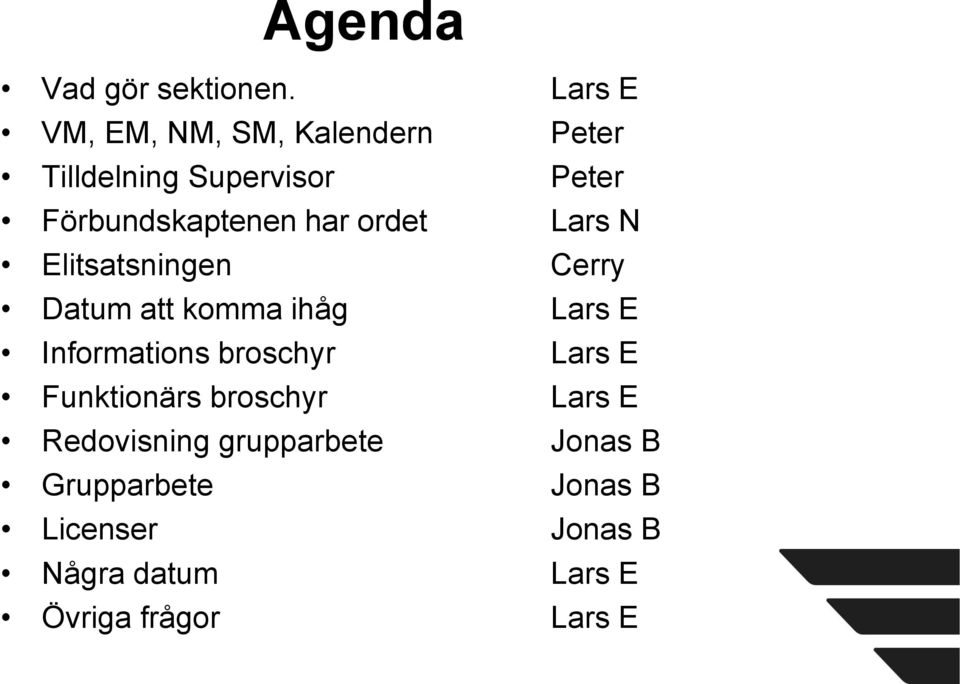 har ordet Lars N Elitsatsningen Cerry Datum att komma ihåg Lars E Informations