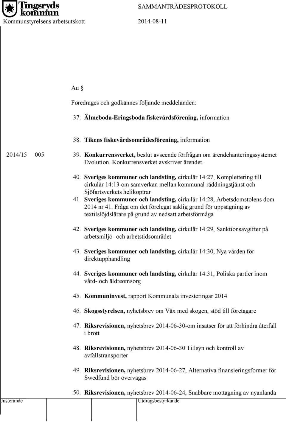Sveriges kommuner och landsting, cirkulär 14:27, Komplettering till cirkulär 14:13 om samverkan mellan kommunal räddningstjänst och Sjöfartsverkets helikoptrar 41.