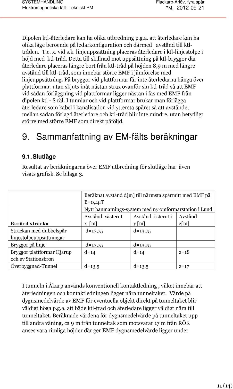 Detta till skillnad mot uppsättning på ktl-bryggor där återledare placeras längre bort från ktl-tråd på höjden 8,9 m med längre avstånd till ktl-tråd, som innebär större EMF i jämförelse med