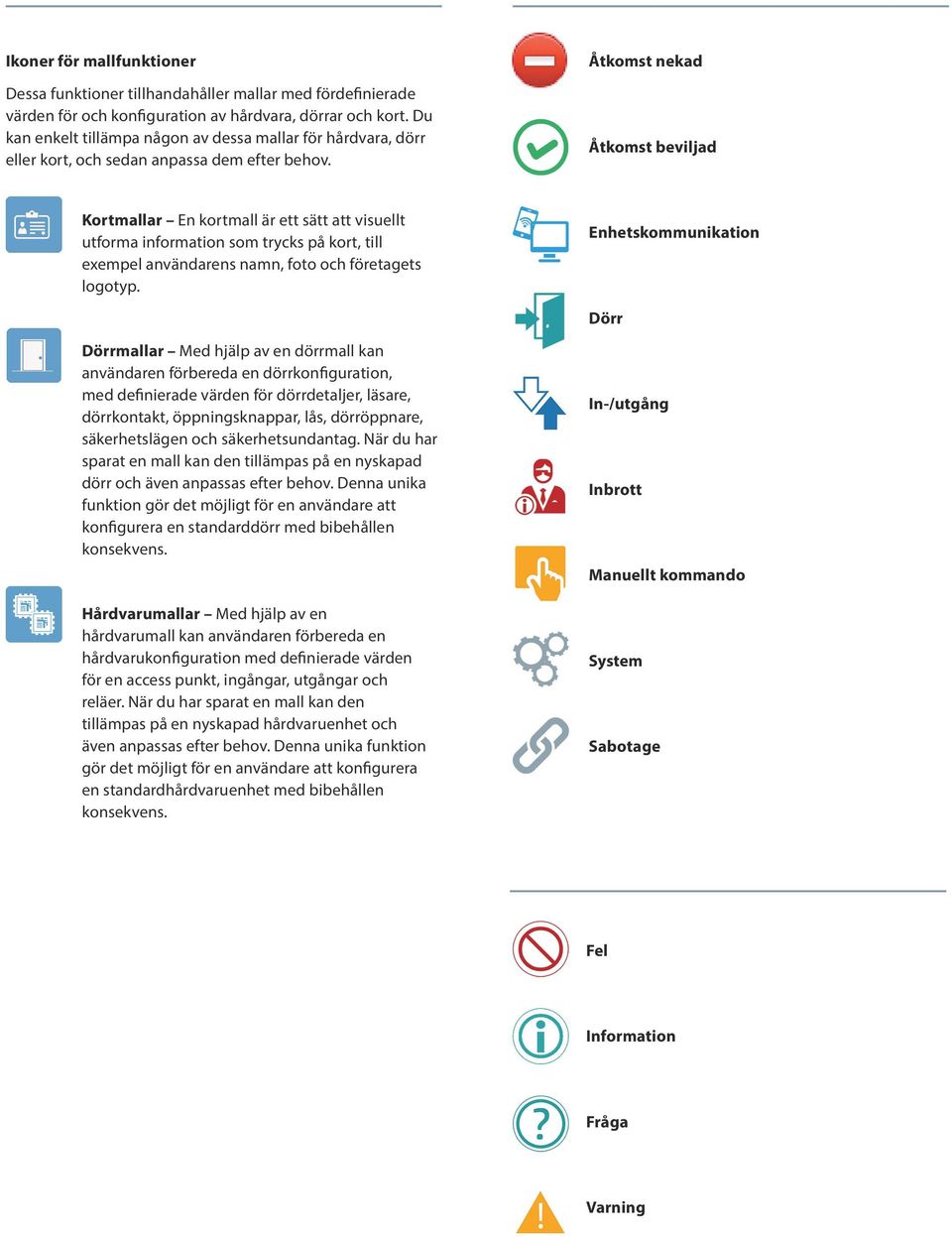 Åtkomst nekad Åtkomst beviljad Kortmallar En kortmall är ett sätt att visuellt utforma information som trycks på kort, till exempel användarens namn, foto och företagets logotyp.