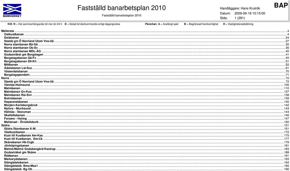 ..72 Stamb gm Ö Norrland Utom Vns-Uå...72 Vännäs-Holmsund...105 Malmbanan...110 Malmbanan Gv-Kos...137 Malmbanan Rsi-Svv...138 Botniabanan...139 Haparandabanan...140 Morjärv-Karlsborgsbruk.
