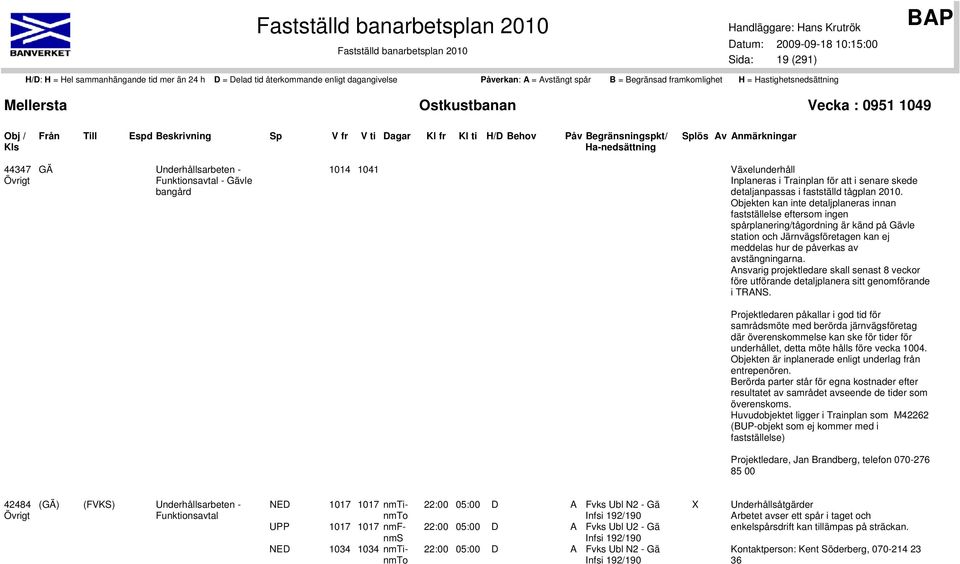 Objekten kan inte detaljplaneras innan fastställelse eftersom ingen spårplanering/tågordning är känd på Gävle station och Järnvägsföretagen kan ej meddelas hur de påverkas av avstängningarna.
