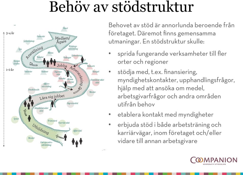 finansiering, myndighetskontakter, upphandlingsfrågor, hjälp med att ansöka om medel, arbetsgivarfrågor och andra områden