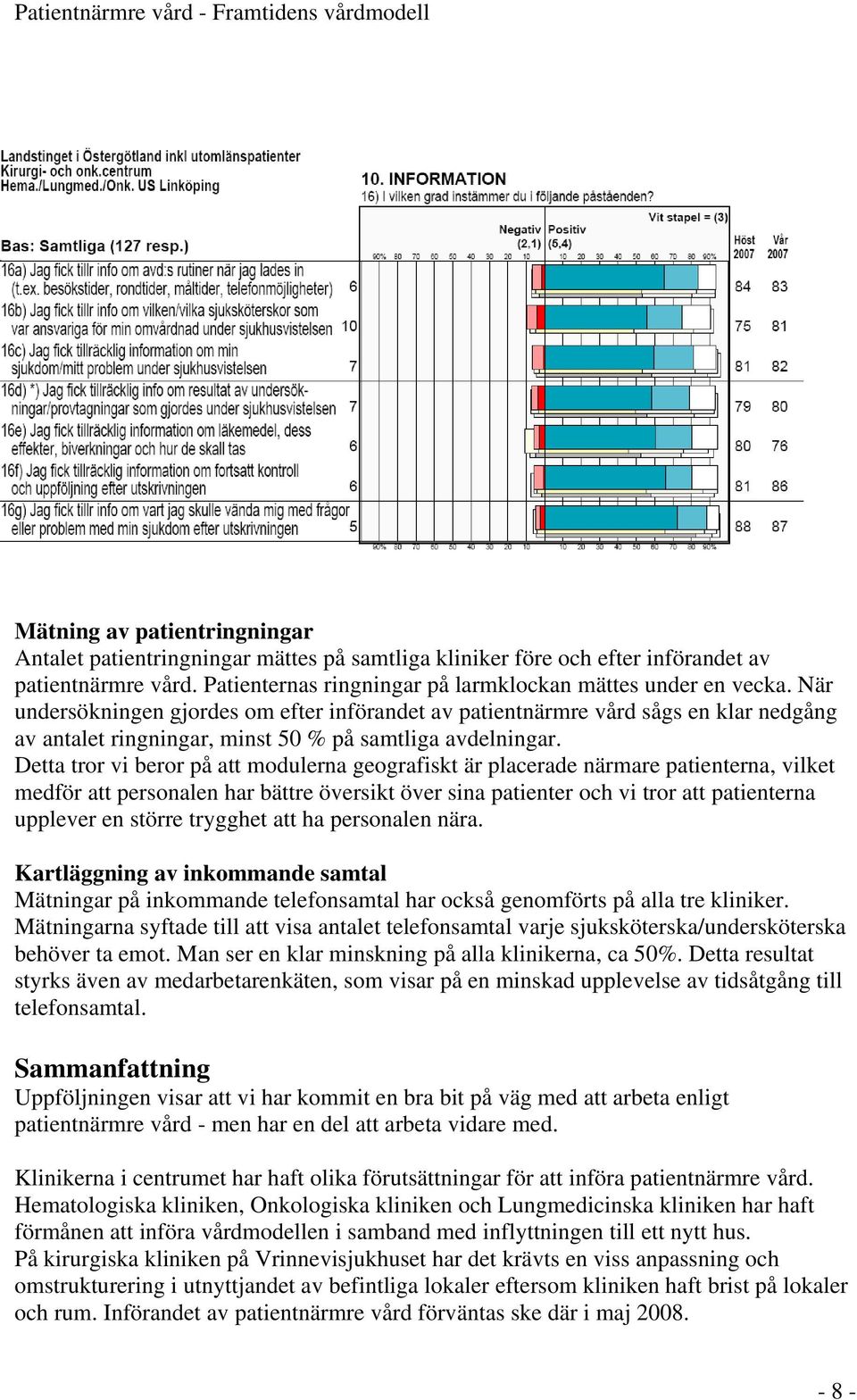 Detta tror vi beror på att modulerna geografiskt är placerade närmare patienterna, vilket medför att personalen har bättre översikt över sina patienter och vi tror att patienterna upplever en större