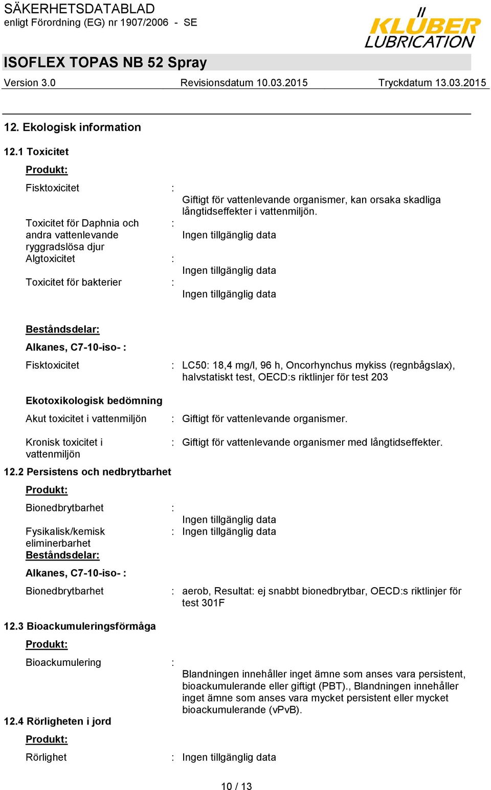 skadliga långtidseffekter i vattenmiljön.