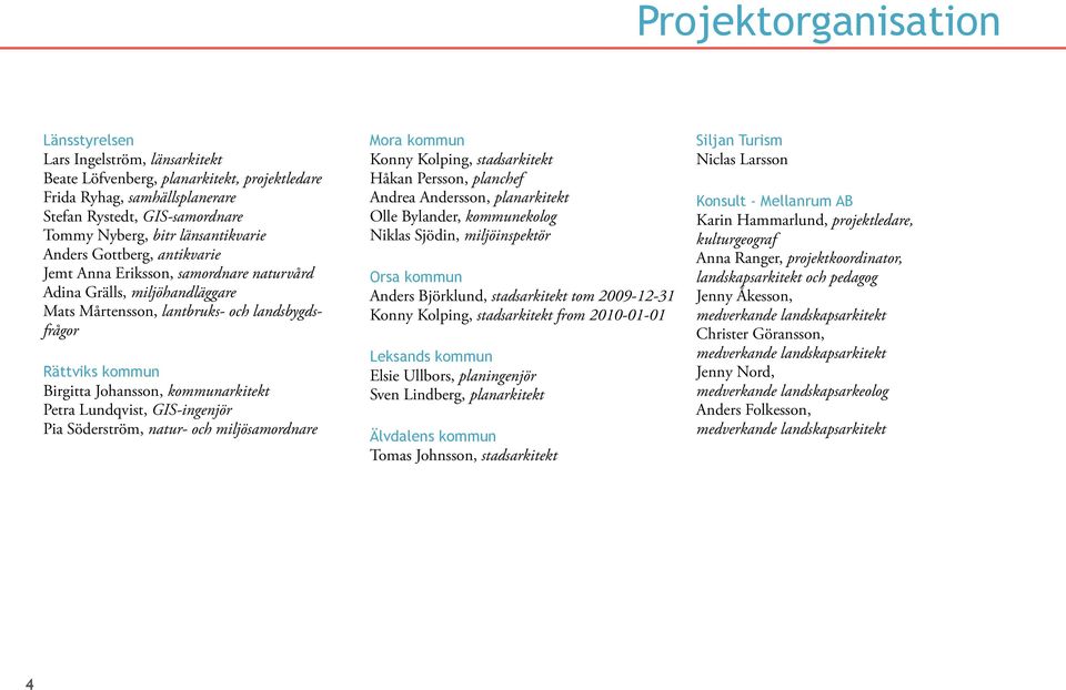 kommunarkitekt Petra Lundqvist, GIS-ingenjör Pia Söderström, natur- och miljösamordnare Mora kommun Konny Kolping, stadsarkitekt Håkan Persson, planchef Andrea Andersson, planarkitekt Olle Bylander,