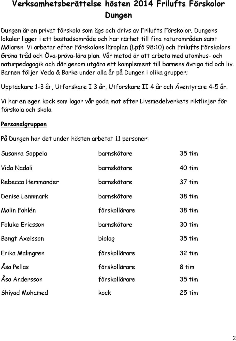 Vi arbetar efter Förskolans läroplan (Lpfö 98:10) och Frilufts Förskolors Gröna tråd och Öva-pröva-lära plan.