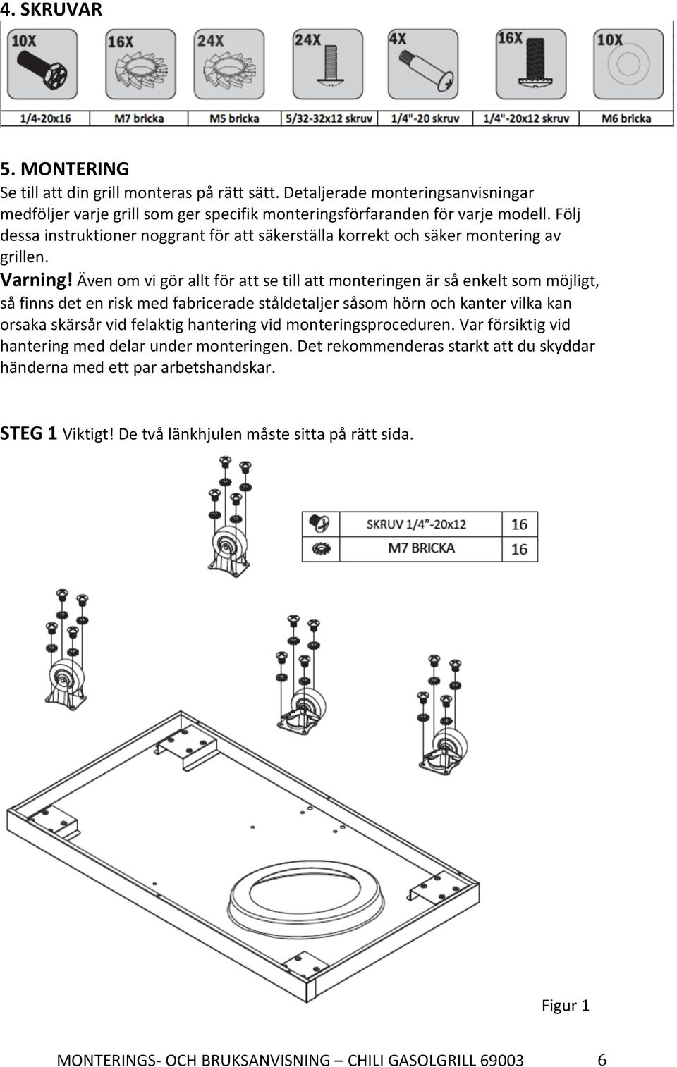 Följ dessa instruktioner noggrant för att säkerställa korrekt och säker montering av grillen. Varning!