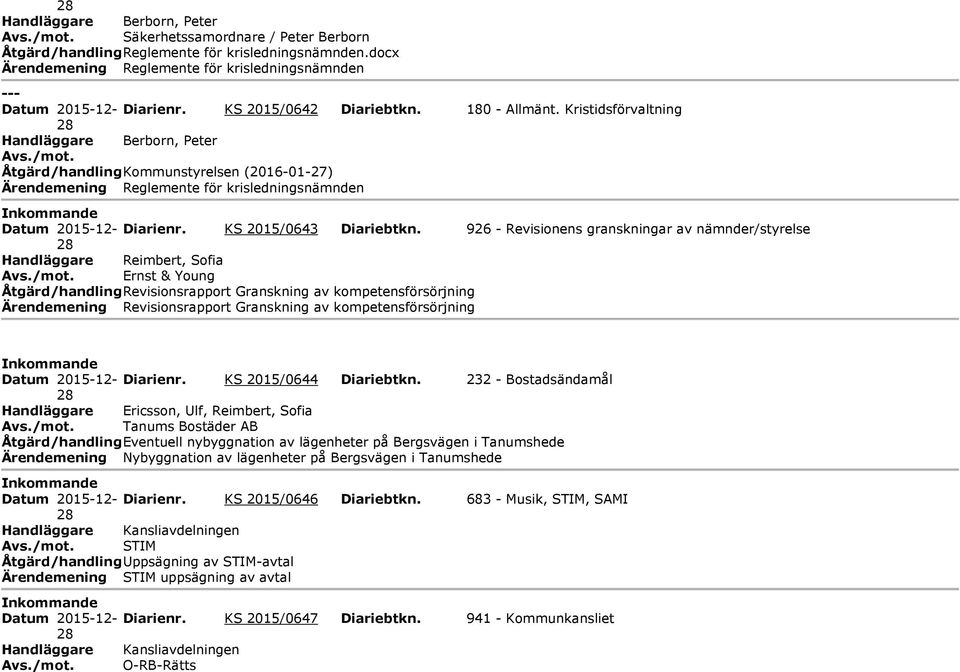 Åtgärd/handling Kommunstyrelsen (2016-01-27) Ärendemening Reglemente för krisledningsnämnden nkommande Datum 2015-12- Diarienr. KS 2015/0643 Diariebtkn.