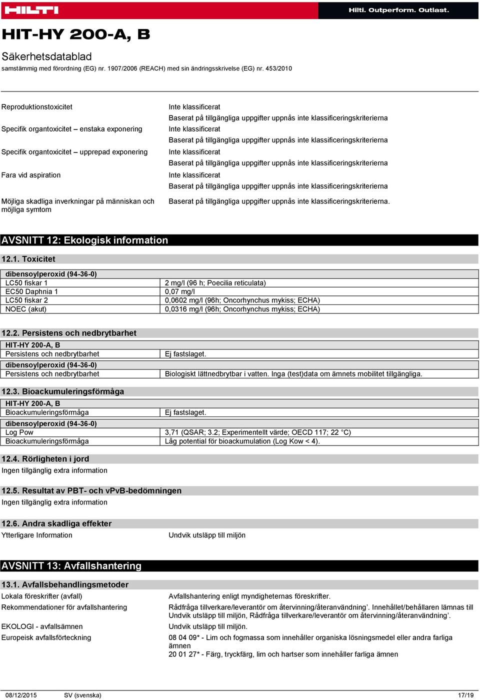 : Ekologisk information 12