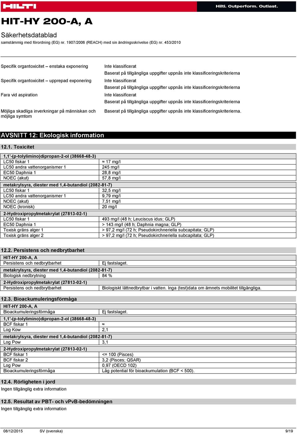 : Ekologisk information 12