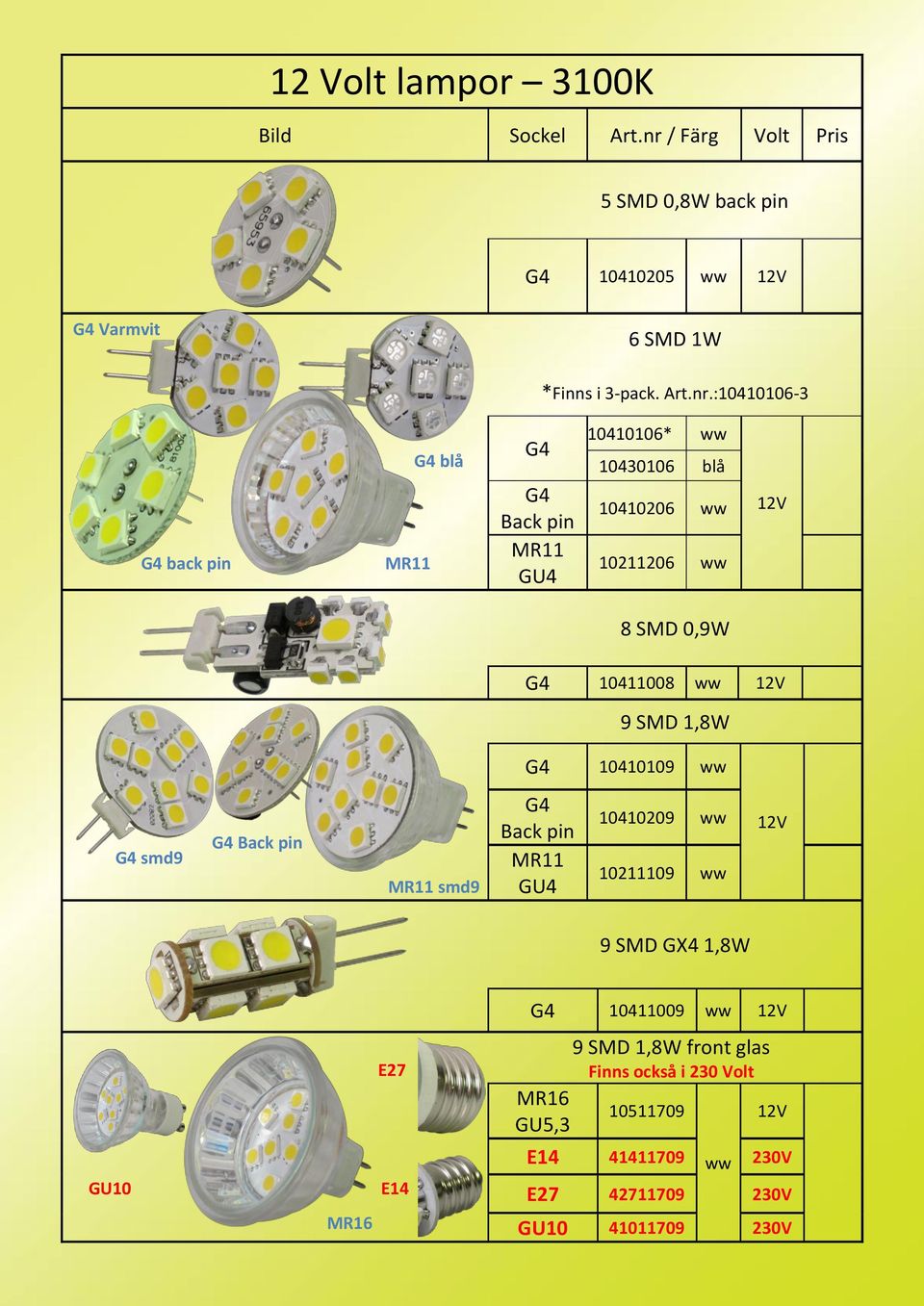 G4 10411008 9 SMD 1,8W G4 10410109 G4 smd9 G4 Back pin MR11 smd9 G4 Back pin MR11 GU4 10410209 10211109 9 SMD