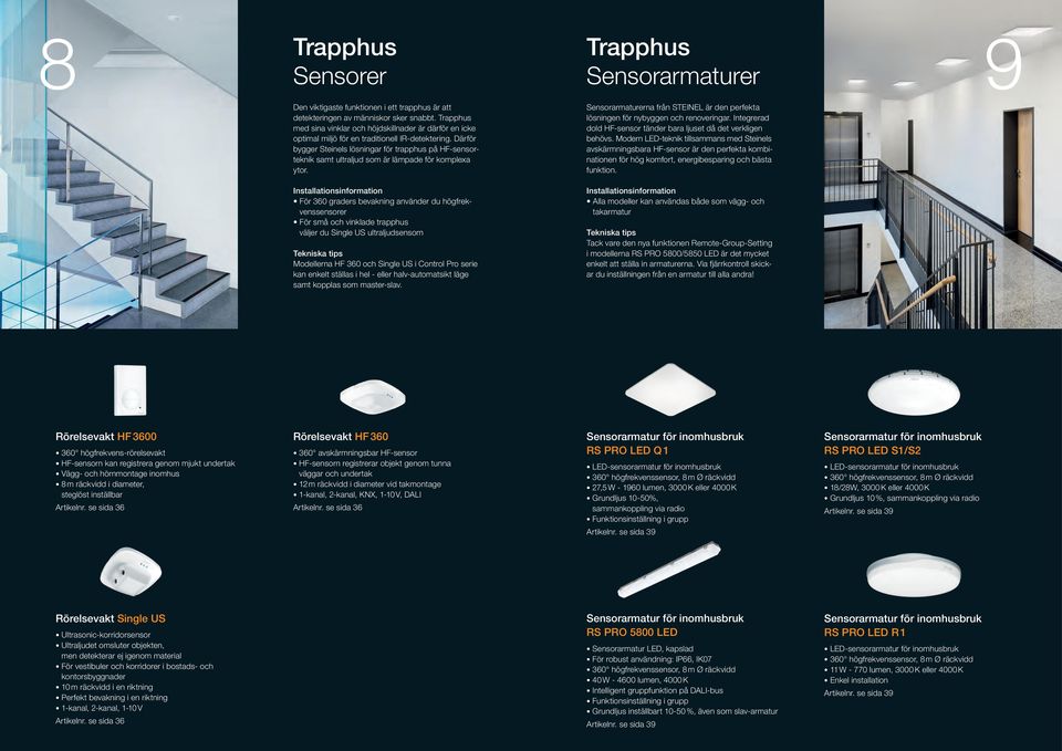 Därför bygger Steinels lösningar för trapphus på HF-sensorteknik samt ultraljud som är lämpade för komplexa ytor.