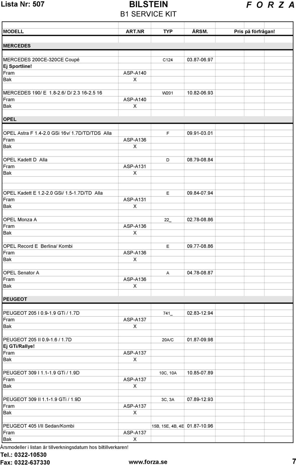 86 ASP-A136 OPEL Record E Berlina/ Kombi E 09.77-08.86 ASP-A136 OPEL Senator A A 04.78-08.87 ASP-A136 PEUGEOT PEUGEOT 205 I 0.9-1.9 GTi / 1.7D 741_ 02.83-12.94 PEUGEOT 205 II 0.9-1.6 / 1.