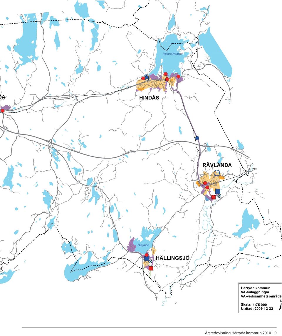 VA-verksamhetsområden Skala: 1:75 000