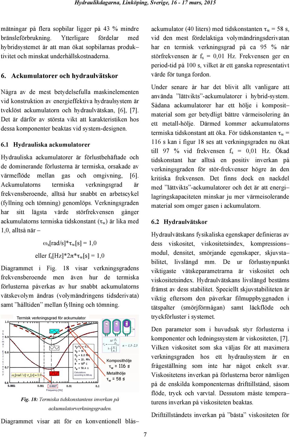ackumulator (40 liters) med tidskonstanten τw = 58 s, vid den mest fördelaktiga volymändringsderivatan har en termisk verkningsgrad på ca 95 % när störfrekvensen är fs = 0,01 Hz.