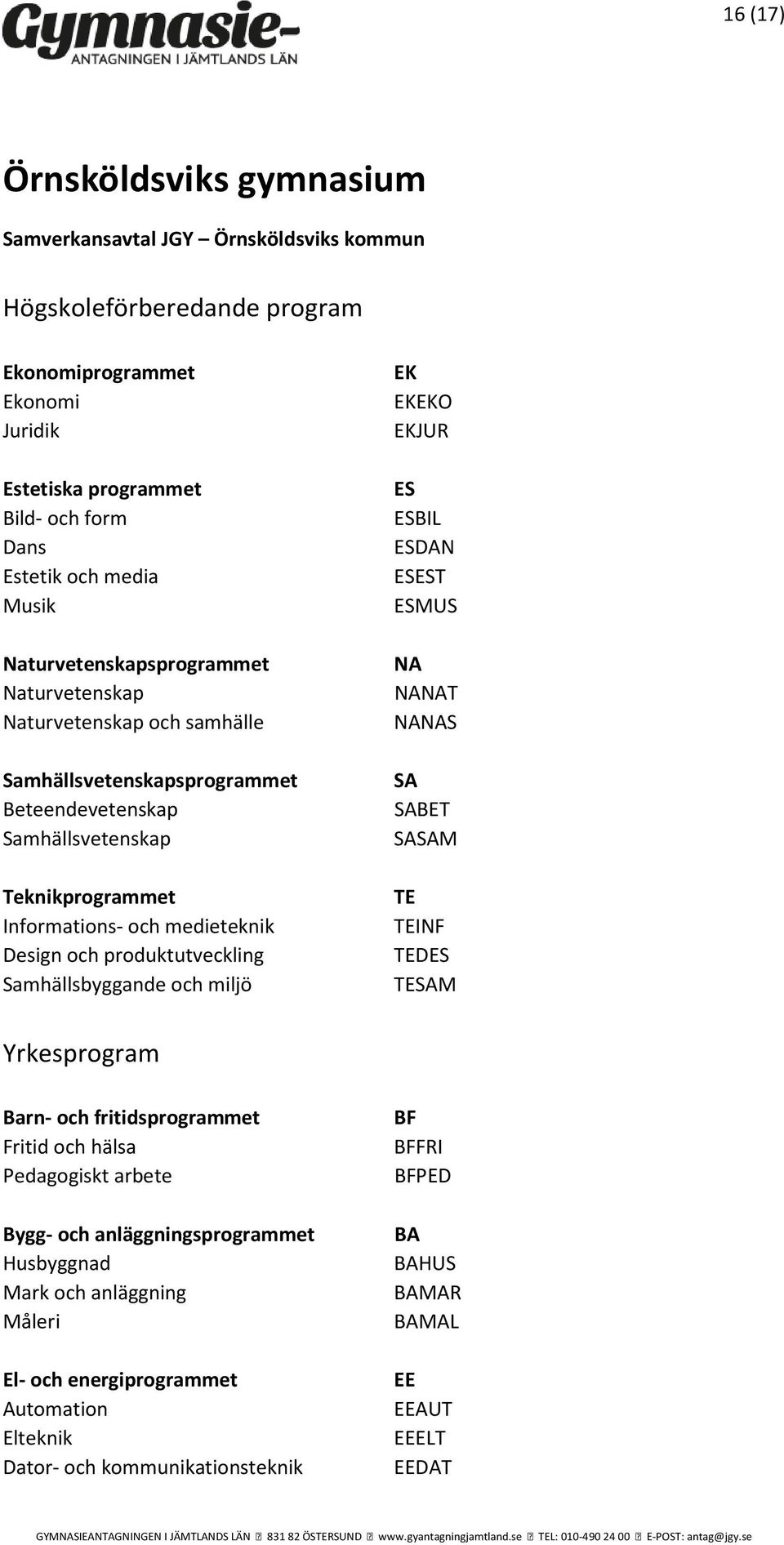 EKJUR ES ESBIL ESDAN ESEST ESMUS T S BET INF DES M Barn- och fritidsprogrammet Fritid och hälsa Pedagogiskt arbete Bygg- och anläggningsprogrammet