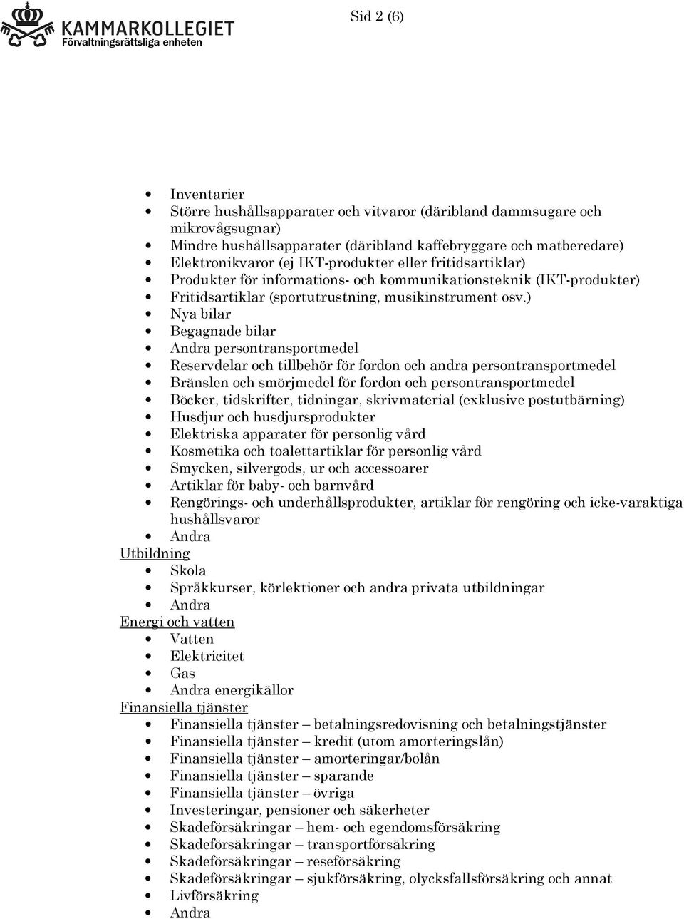 ) Nya bilar Begagnade bilar persontransportmedel Reservdelar och tillbehör för fordon och andra persontransportmedel Bränslen och smörjmedel för fordon och persontransportmedel Böcker, tidskrifter,