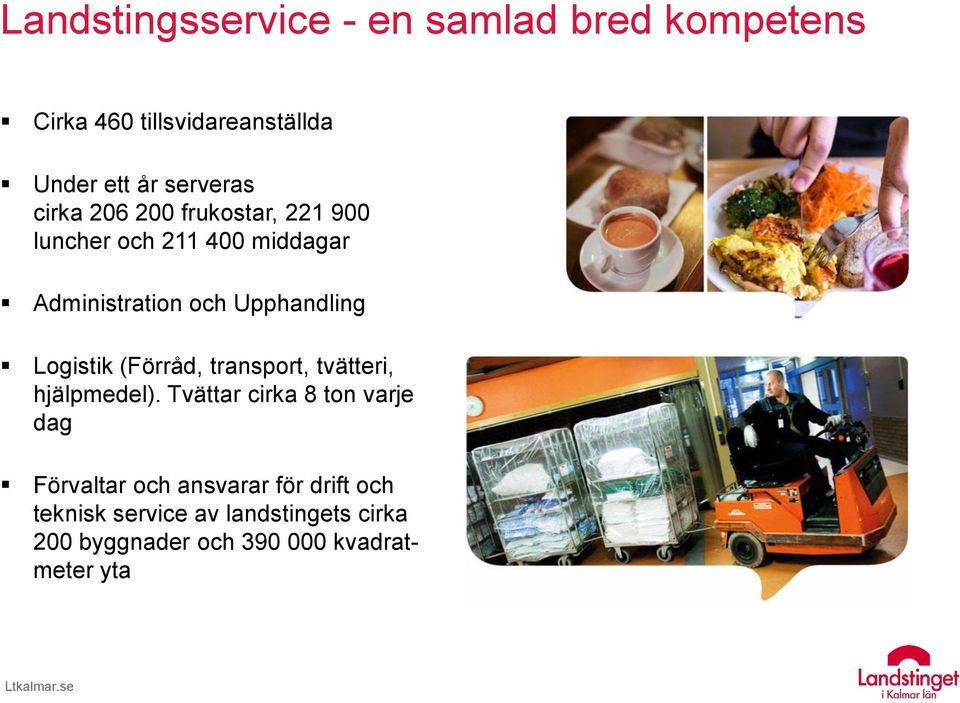 Logistik (Förråd, transport, tvätteri, hjälpmedel).