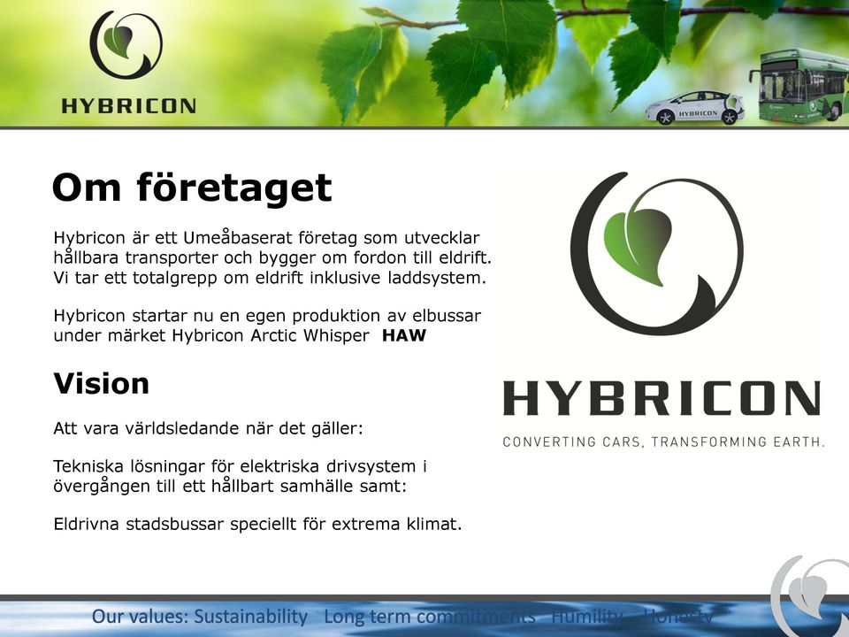 Hybricon startar nu en egen produktion av elbussar under märket Hybricon Arctic Whisper HAW Vision Att vara