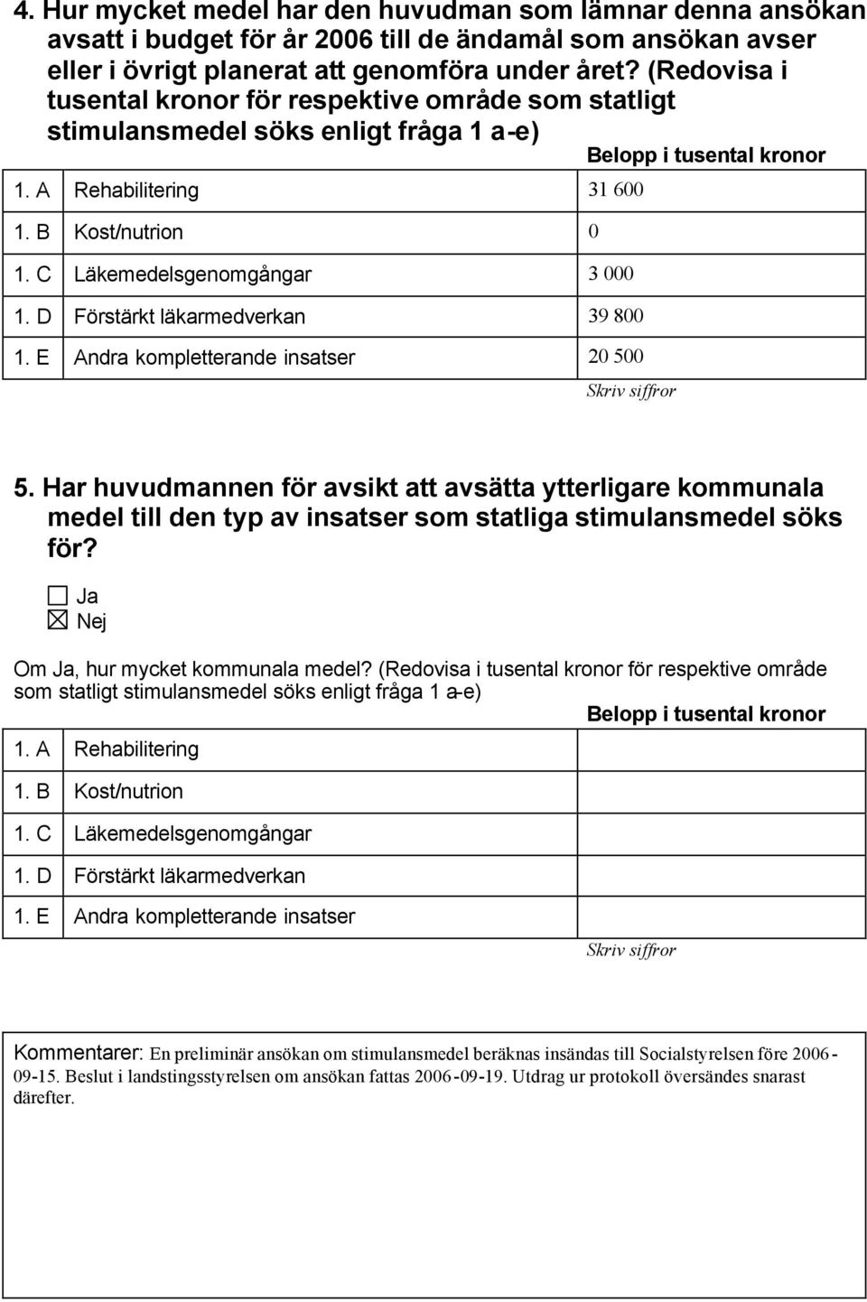 C Läkemedelsgenomgångar 3 000 1. D Förstärkt läkarmedverkan 39 800 1. E Andra kompletterande insatser 20 500 5.