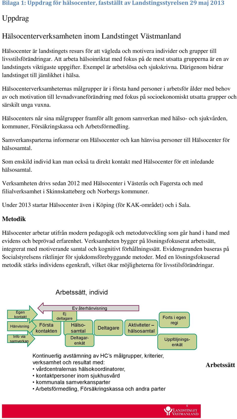 Exempel är arbetslösa och sjukskrivna. Därigenom bidrar landstinget till jämlikhet i hälsa.