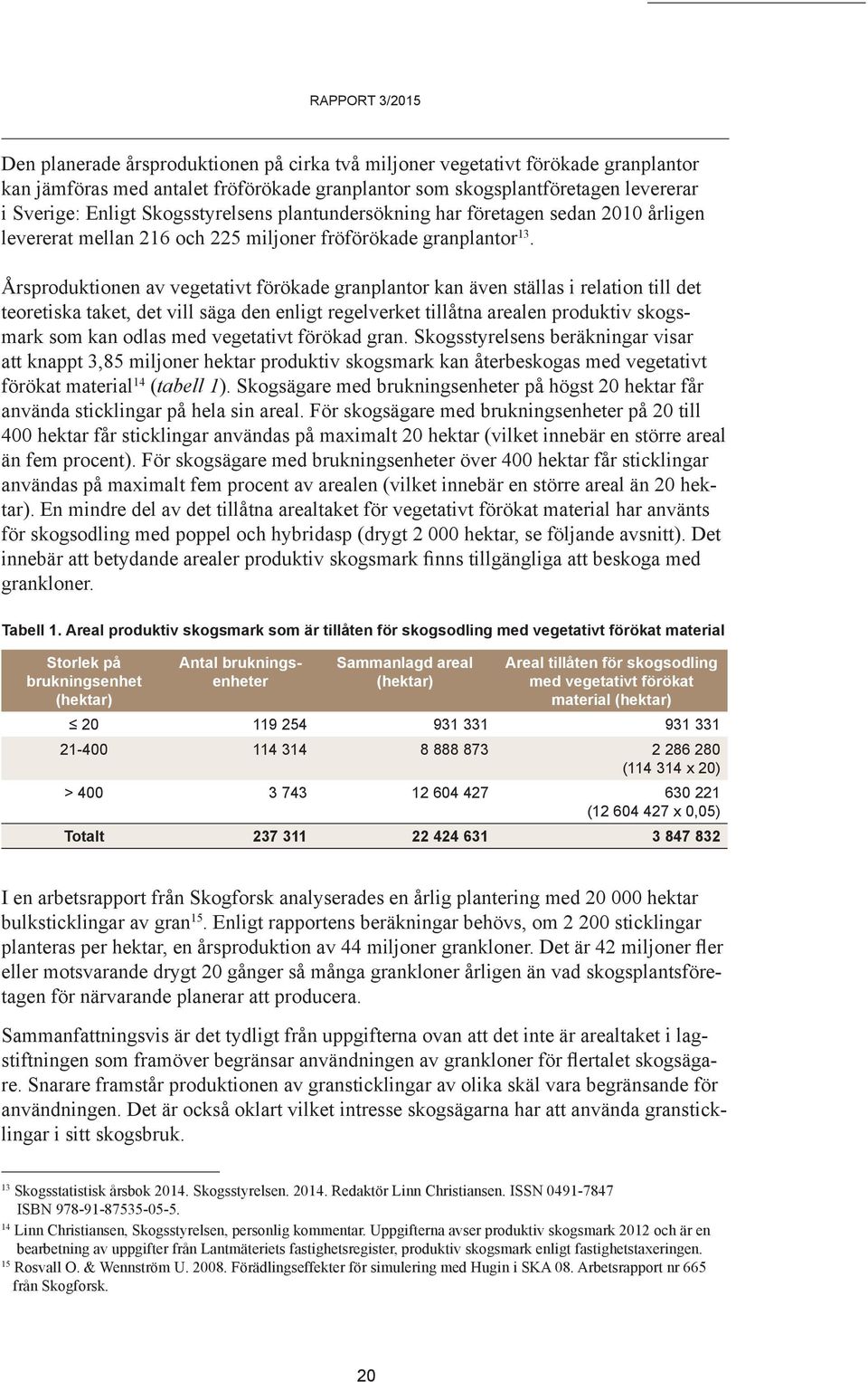 Årsproduktionen av vegetativt förökade granplantor kan även ställas i relation till det teoretiska taket, det vill säga den enligt regelverket tillåtna arealen produktiv skogsmark som kan odlas med