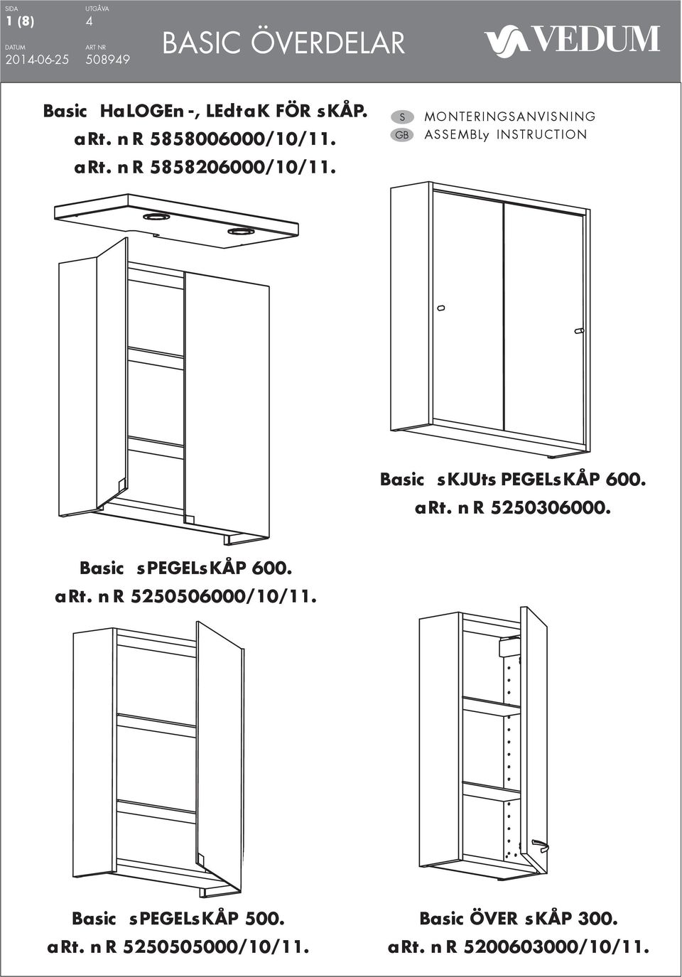 S GB MONTERINGSANVISNING assembly instruction Basic SKJUTS PEGELSKÅP 600. art.