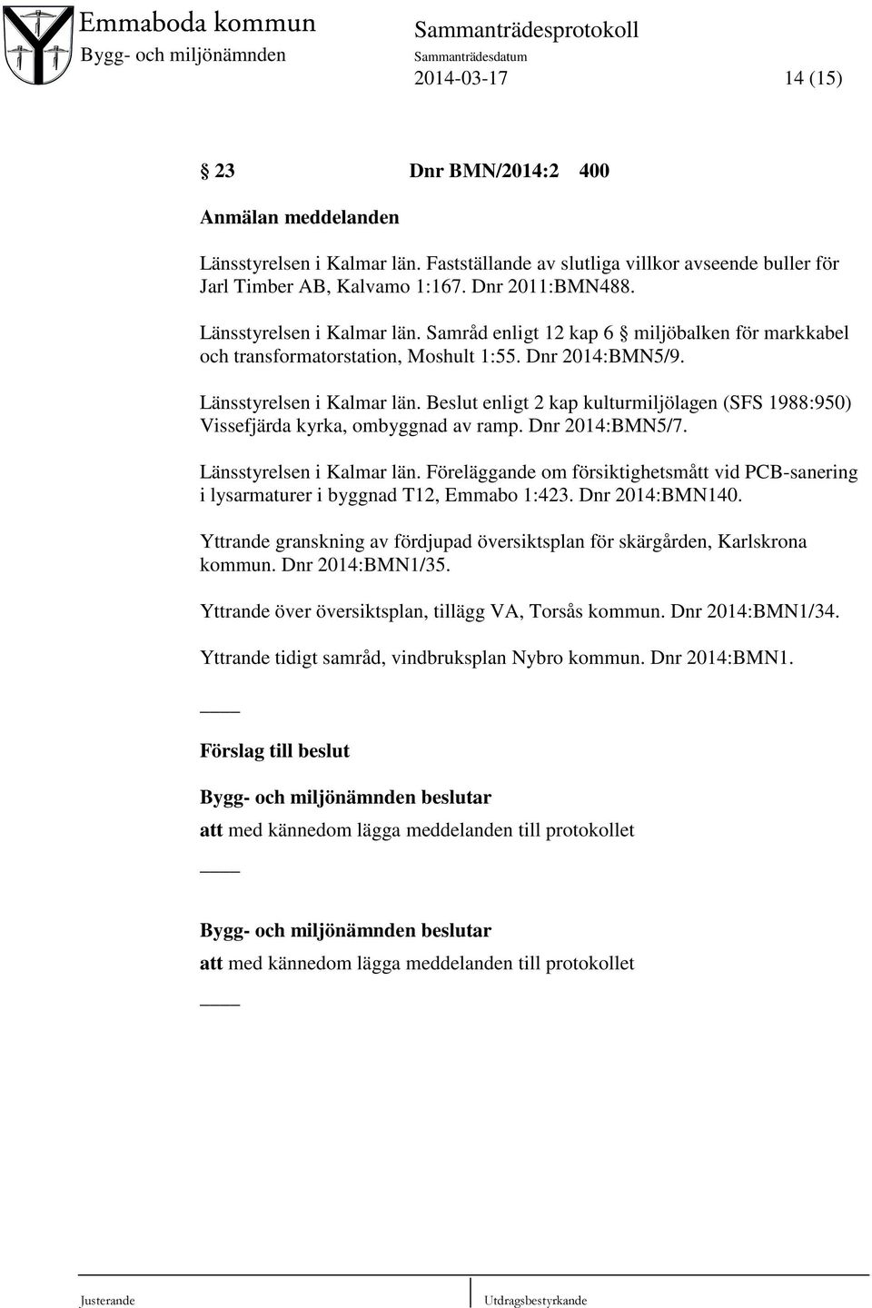 Beslut enligt 2 kap kulturmiljölagen (SFS 1988:950) Vissefjärda kyrka, ombyggnad av ramp. Dnr 2014:BMN5/7. Länsstyrelsen i Kalmar län.