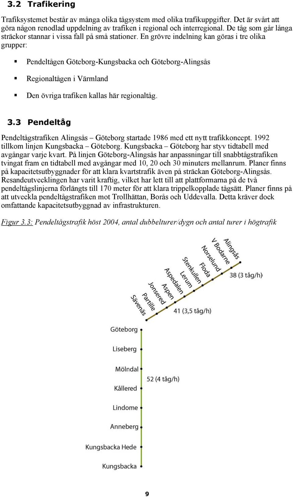 En grövre indelning kan göras i tre olika grupper: Pendeltågen -Kungsbacka och -Alingsås Regionaltågen i Värmland Den övriga trafiken kallas här regionaltåg. 3.