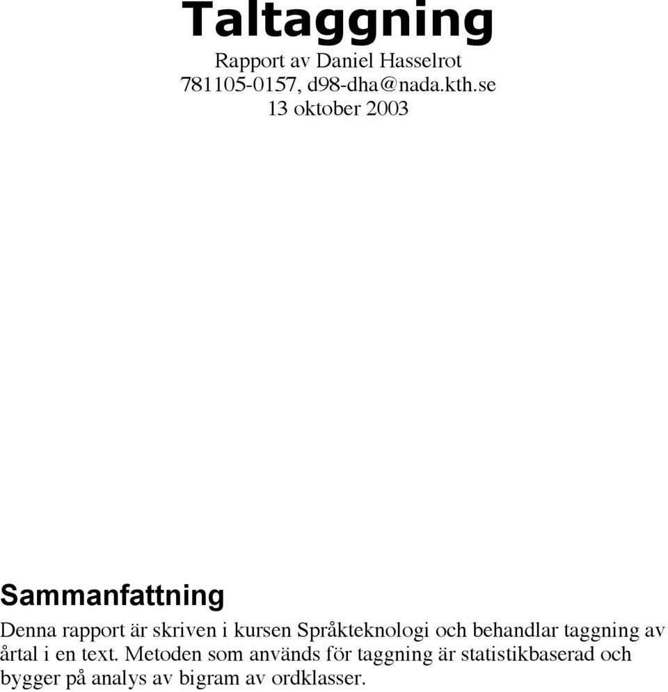 Språkteknologi och behandlar taggning av årtal i en text.