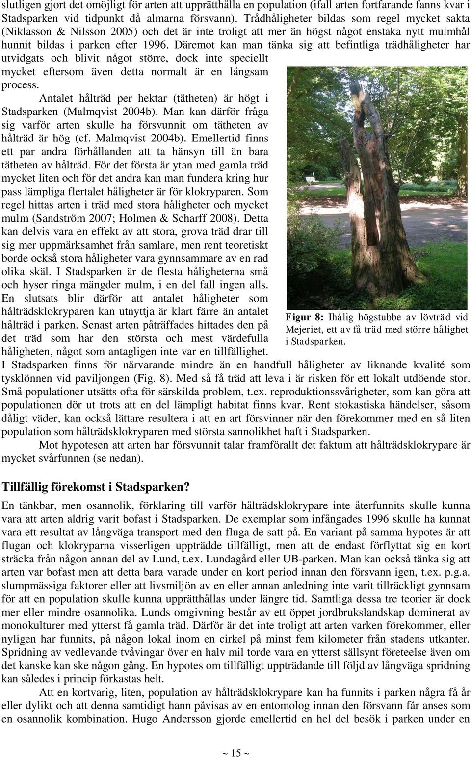 Däremot kan man tänka sig att befintliga trädhåligheter har utvidgats och blivit något större, dock inte speciellt mycket eftersom även detta normalt är en långsam process.